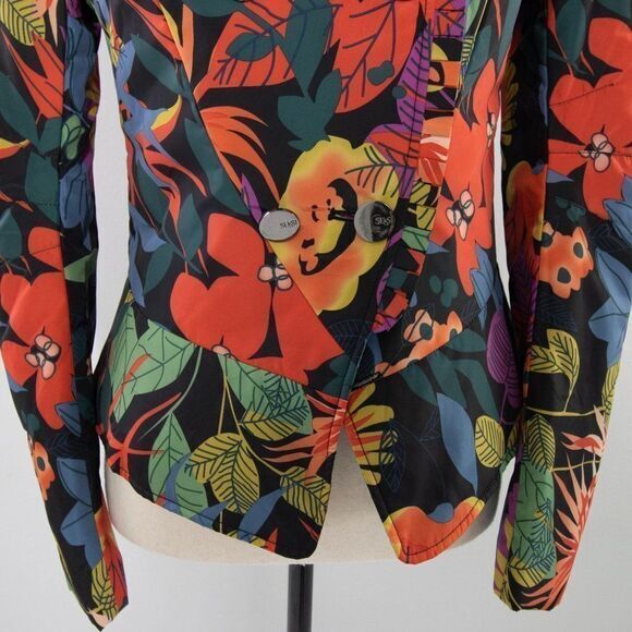 Vintage floral print padded‎ Jacket, ruffle hem, Button accentuate - Picture 4 of 16